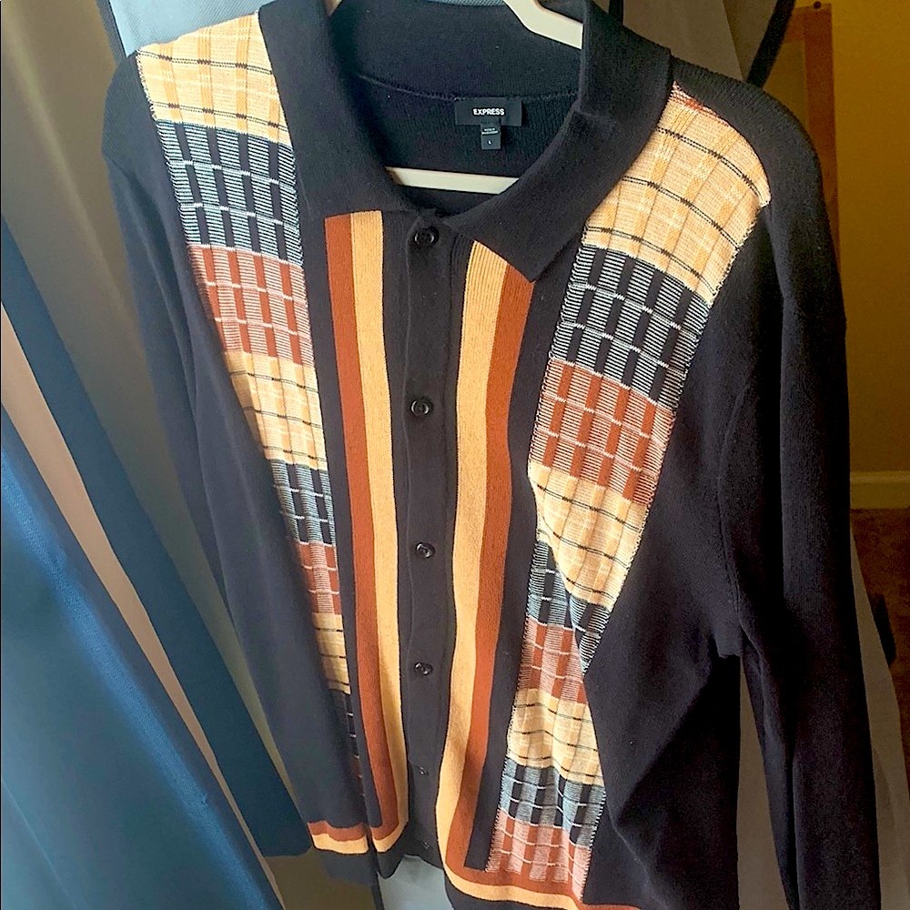 Express Striped Button-Up Cardigan
